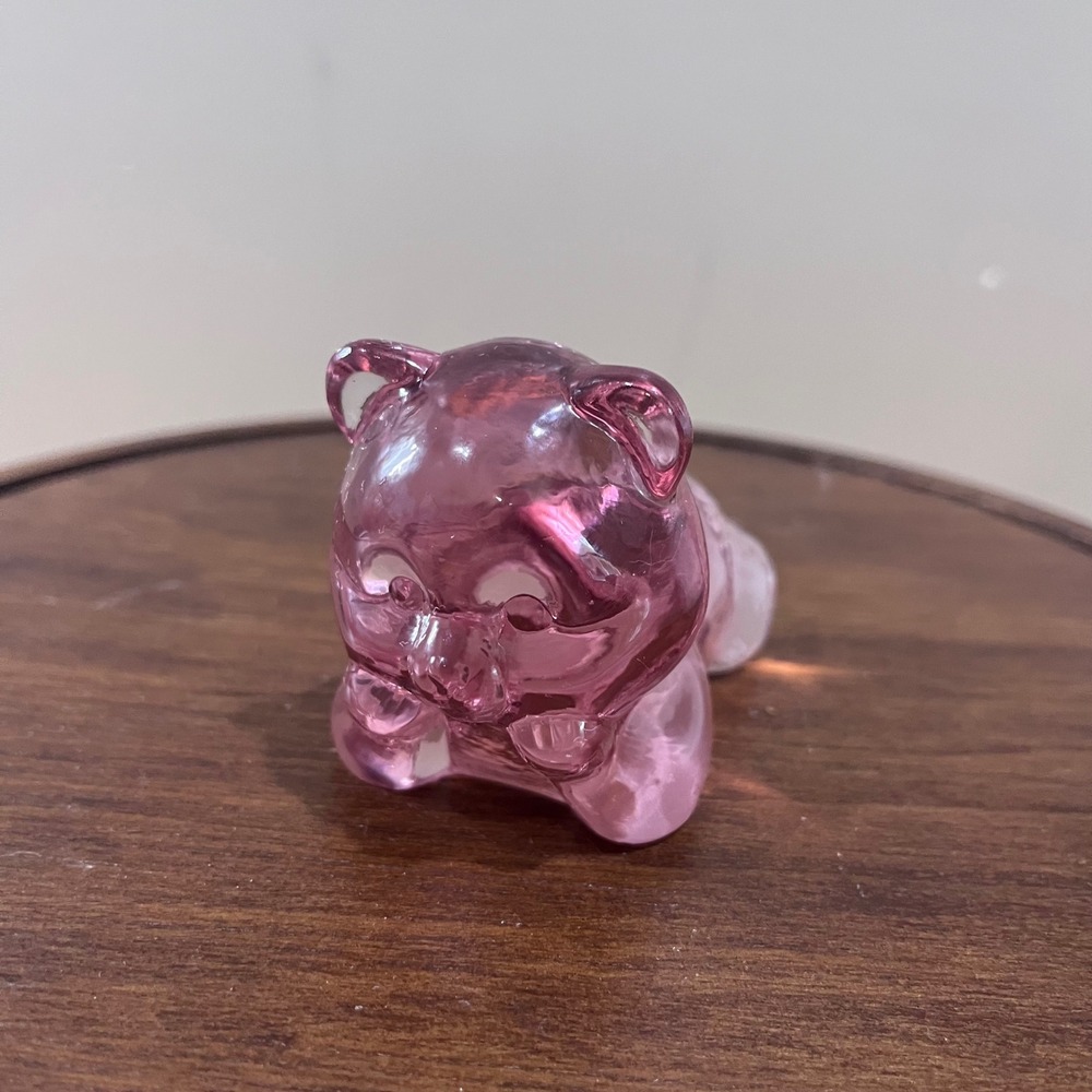 Fenton Cranberry Pink Art Glass‎ Reclining Bear Figurine Vtg Animal Paperweight